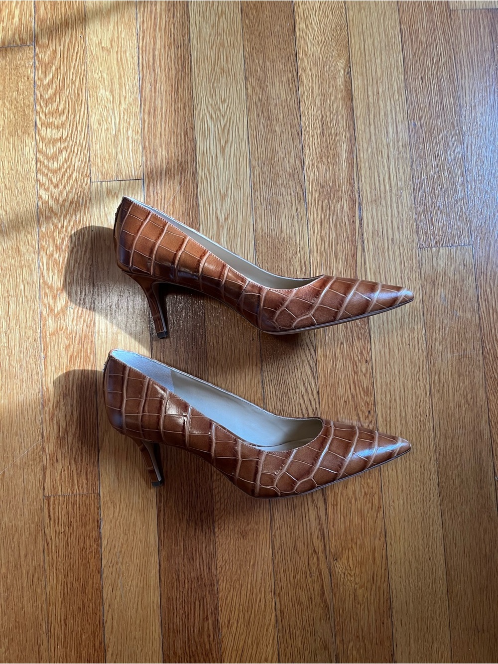 New Lauren Ralph Lauren Lanette GSLY Embossed Crocodile Brown Pumps Sz 10 Read - Picture 4 of 12